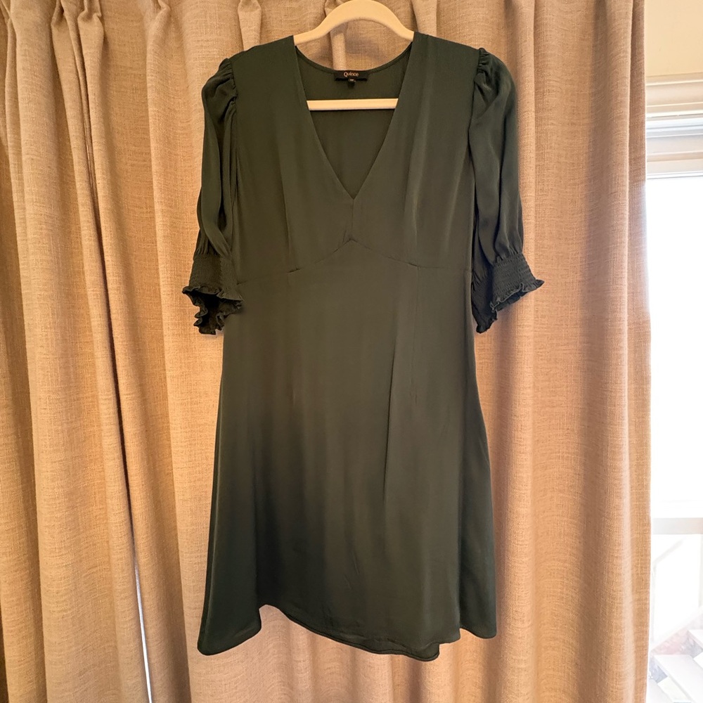 Green V-Neck Puff Sleeve Dress by Quince